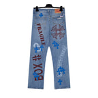 Chrome Hearts Extremely Rare Blue Cross Patch Spraypainted Jeans
