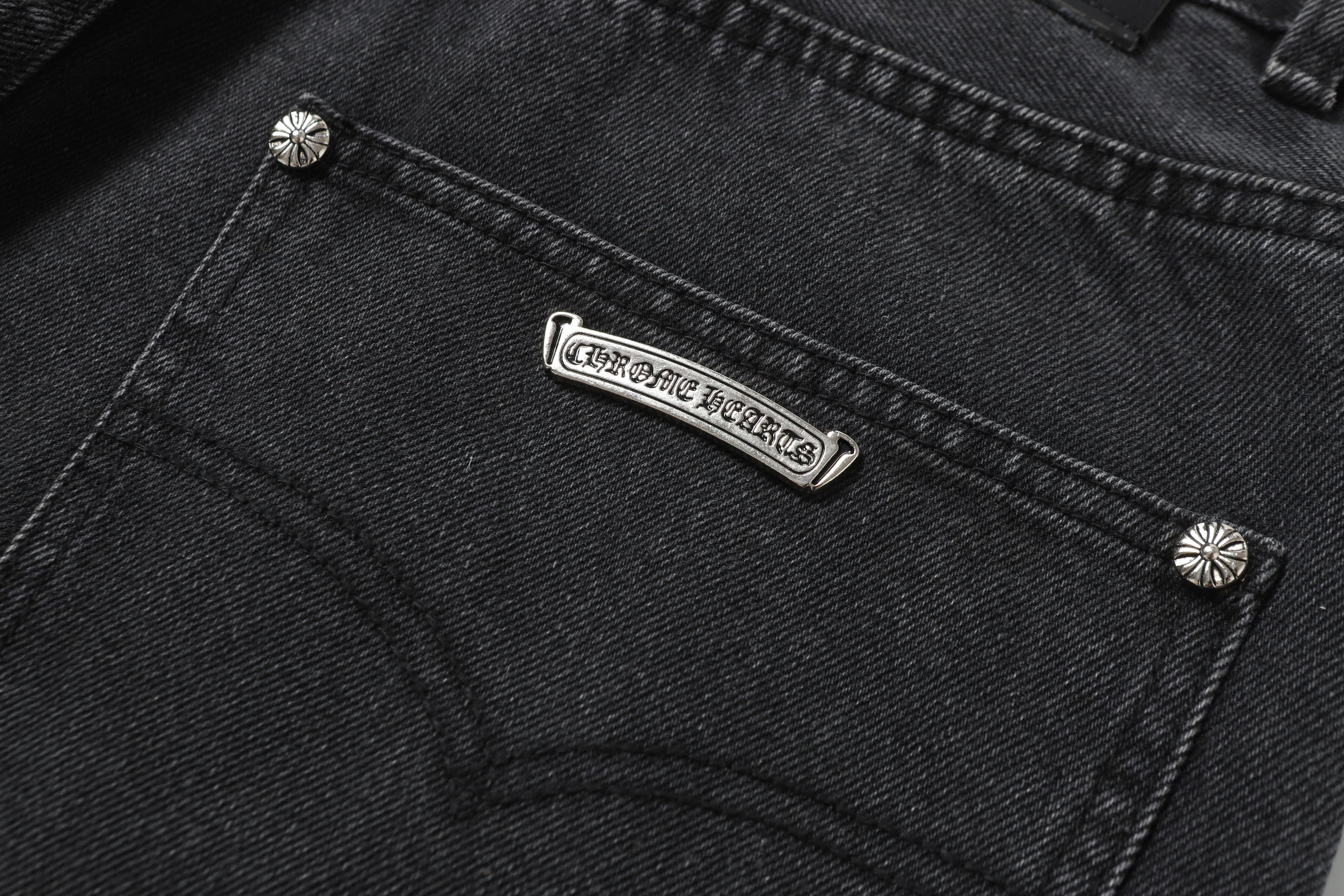 Chrome Hearts White & Black Leather Cross Patches Jeans