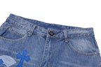 Chrome Hearts Extremely Rare Blue Cross Patch Spraypainted Jeans