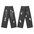 Chrome Hearts White & Black Leather Cross Patches Jeans