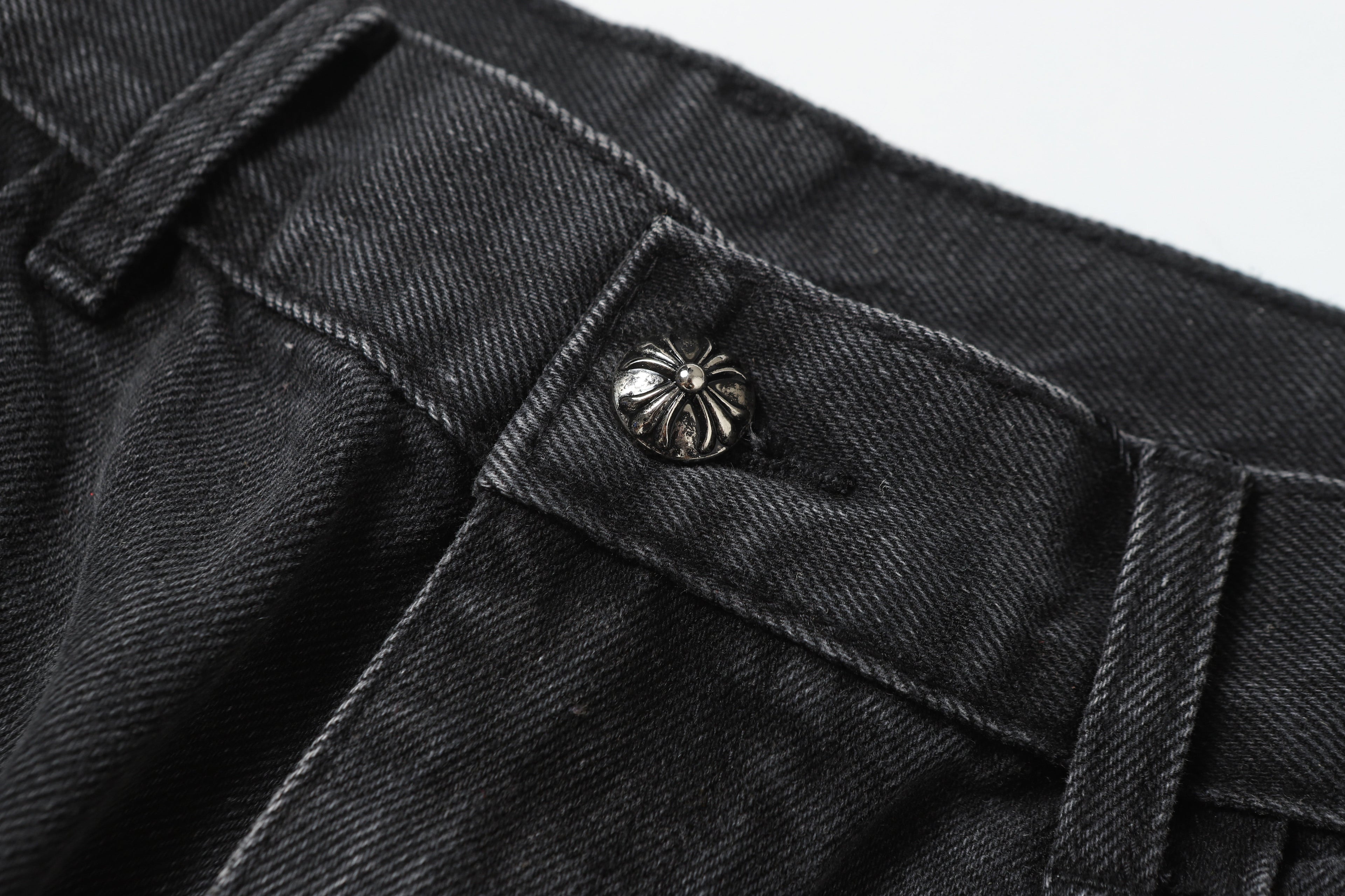 Chrome Hearts Grey & Blue Leather Cross Patches Jeans