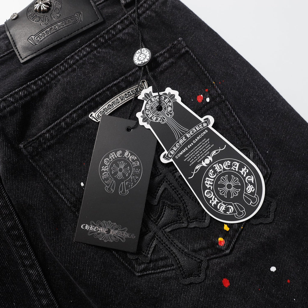 Chrome Hearts Cross Patch Embroidered & Hand-Painted Denim Shorts 9927