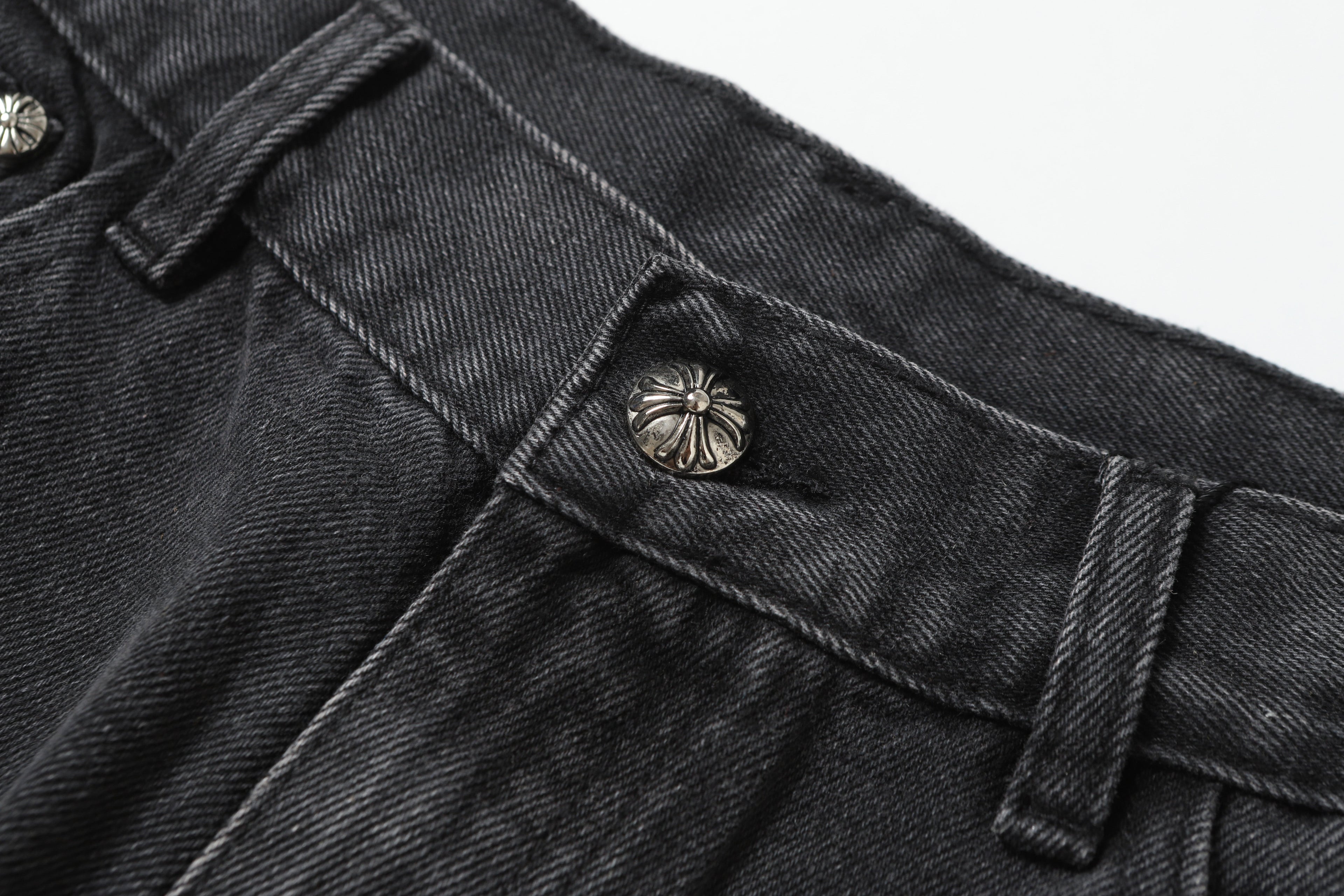 Chrome Hearts White & Black Leather Cross Patches Jeans